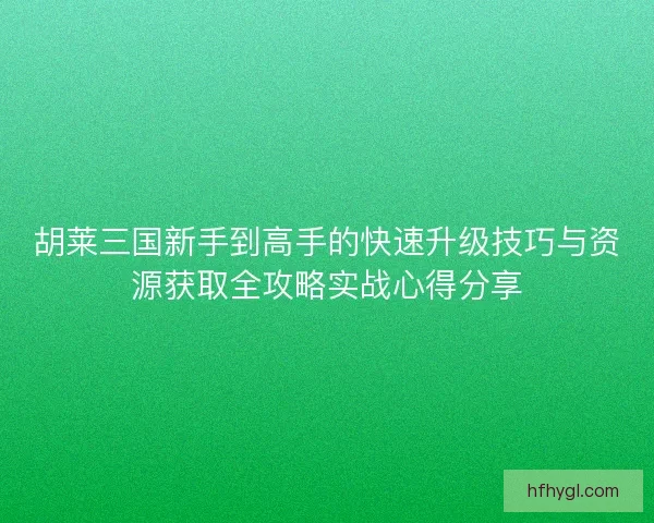 胡莱三国新手到高手的快速升级技巧与资源获取全攻略实战心得分享